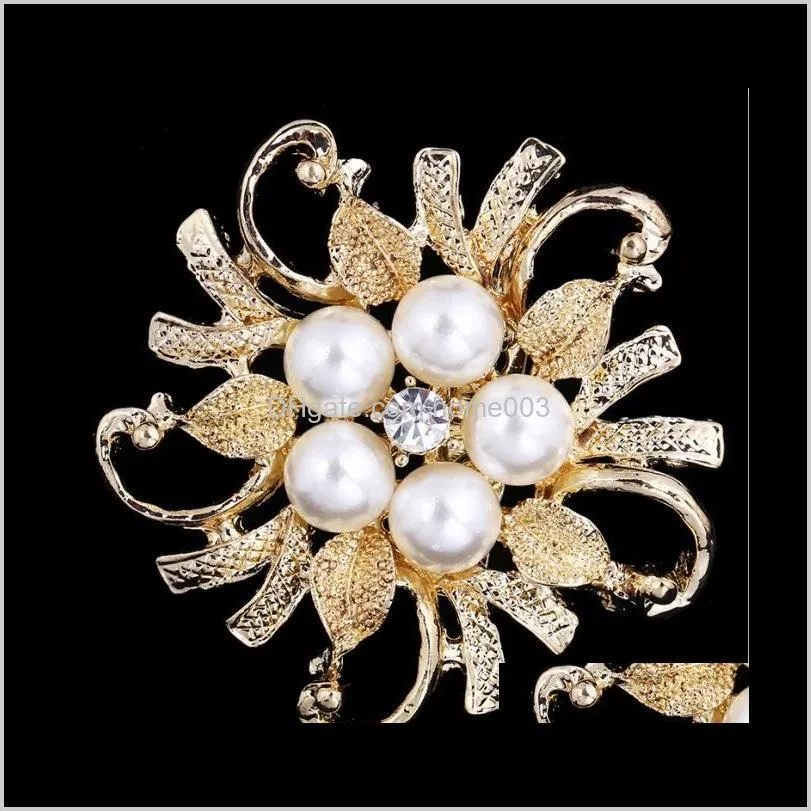 silver/ golden tone clear rhinestone crystal brooch flower girls` corsage fashion pearl brooch wedding bridal bouquet pins brooches