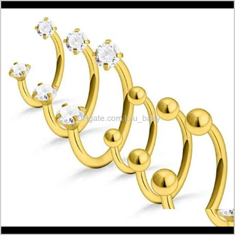 Anneaux Goujons Corps Bijoux Drop Delivery 2021 6Pcs 16G En Acier Inoxydable Clair Cubic Zirconia Ball Nez Septum Fer À Cheval Boucle D'oreille Sourcils Lèvres Il