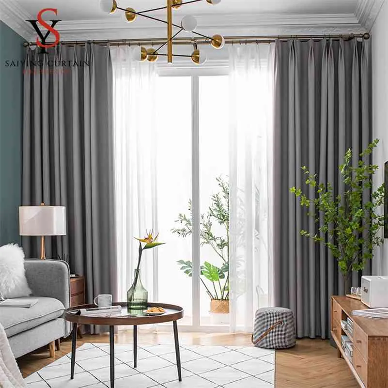 Modern Solid Blackout Curtains for Living Room High Shading Thick Curtain Window Treatment For Bedroom Finished Curtain Drapes 210712