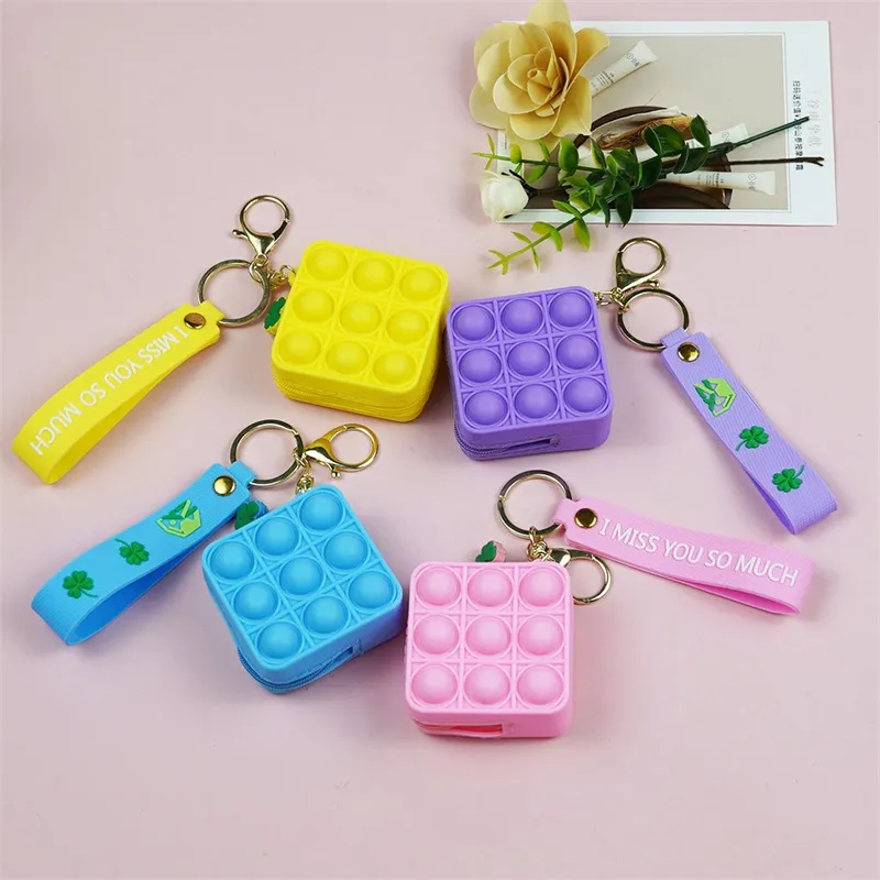 3x3 Square Shape Party Favor Mini Bubbles Popper Bag Sensory Toy Rubber