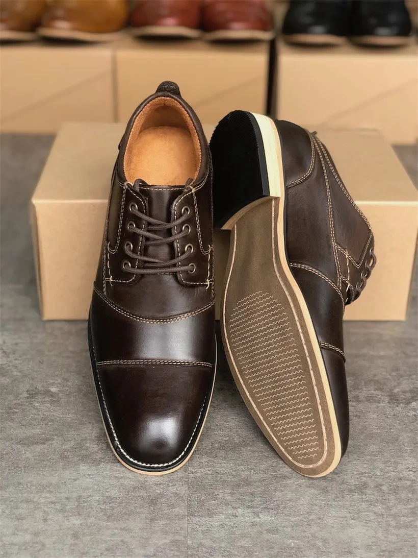 Men's Brand Cap Toe Oxford Dress Designer Shoes Genuine Leather Lace up Business Shoe Top Quality Party Wedding Trainers Big Size 016