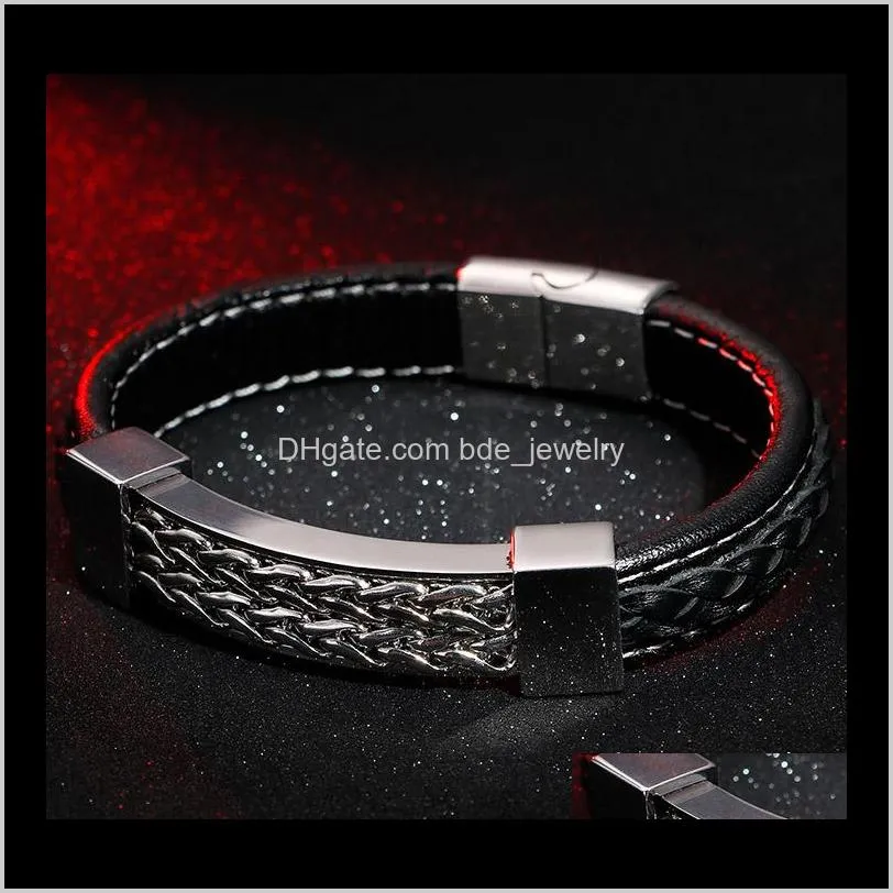 wrap leather bracelet for man fashion gold stainless steel mens bracelets men`s jewelry braided genuine leather boyfriend gifts