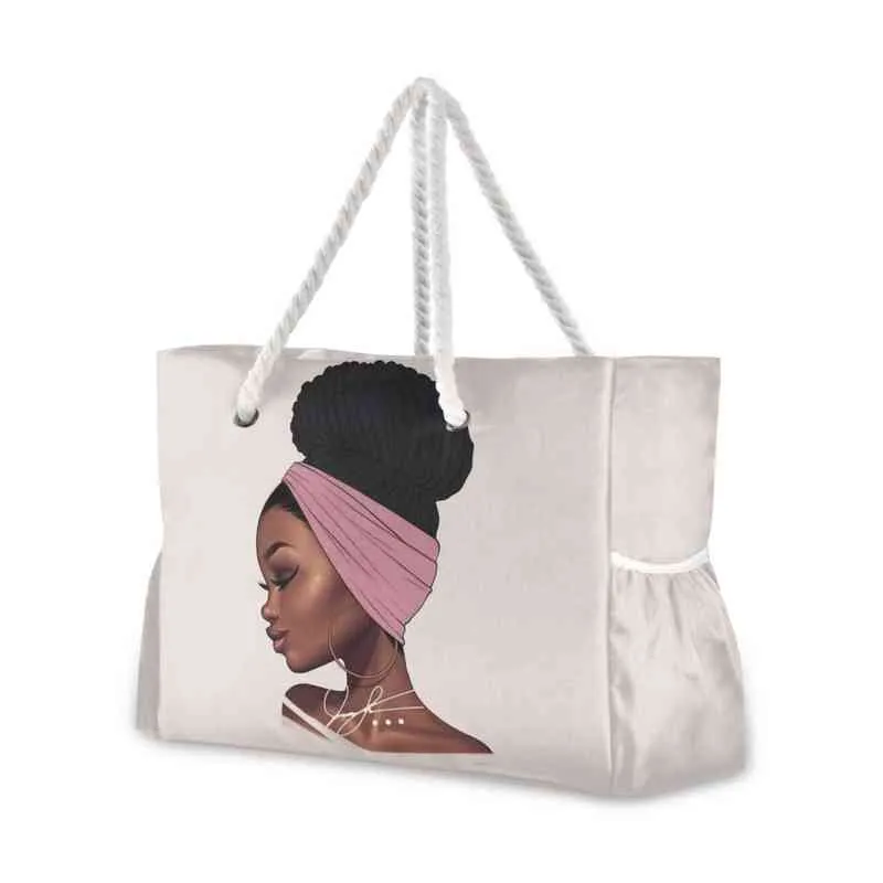 Shoppingväska African Girl Black Strap Bag, Stor kapacitet Nylon Vattentät handväska, används för strand, resekonkurrens, 220310