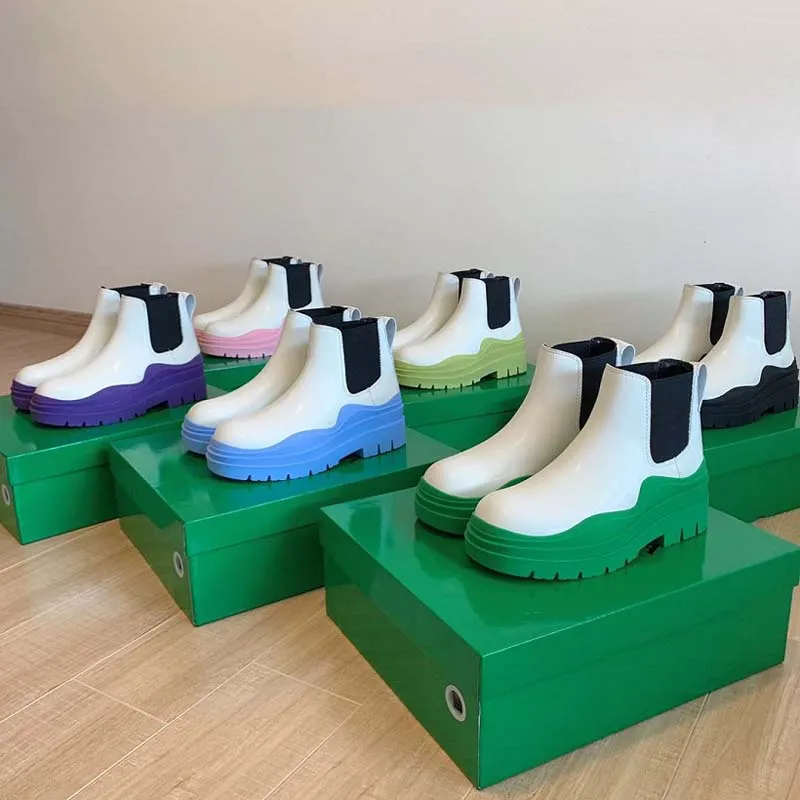 Top designer laarzen en enkellaarzen Hoge kwaliteit Martin Chelsea Bruin lederen voering Groene doos verpakking platformhoogte 5,5 cm