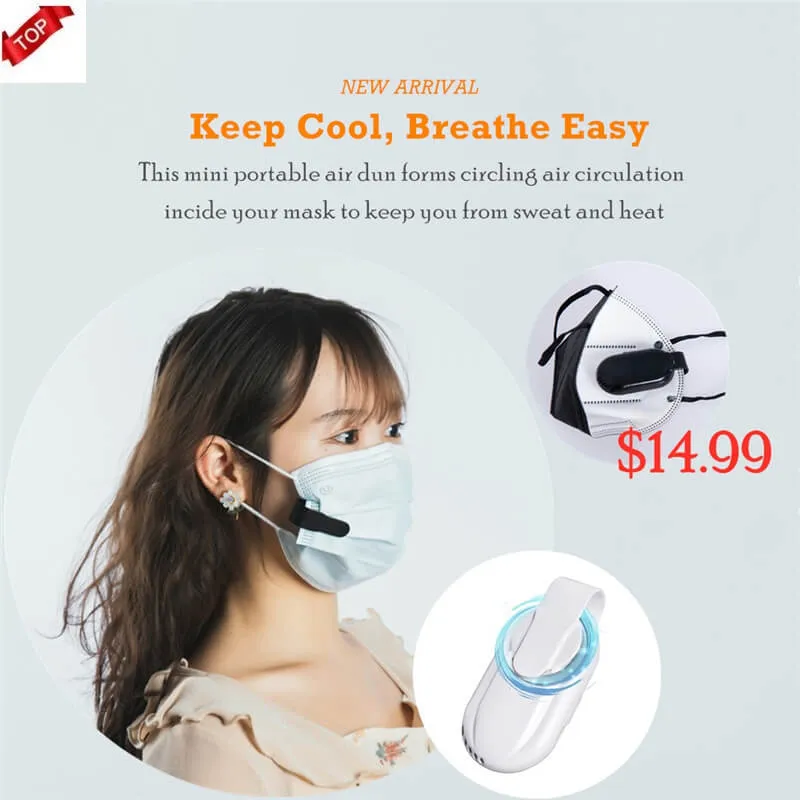 Tragbarer elektrischer Mini-Ventilator mit USB-Ladefunktion für Gesichtsmaske, wiederverwendbarer, atmungsaktiver Kühlmaskenventilator, 300 mAh, bürstenloser Motor, hohe Qualität