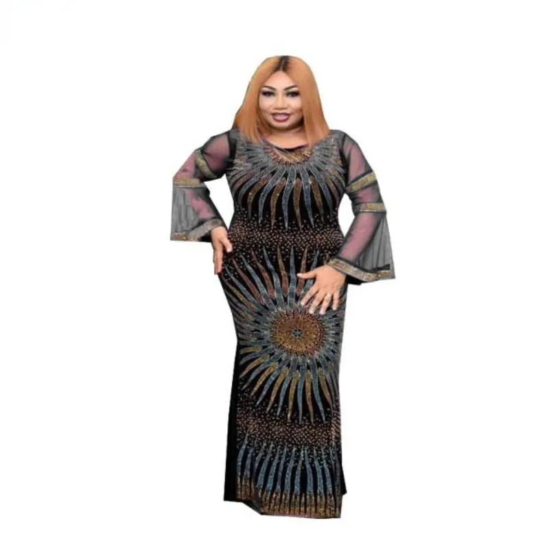 Ethnische Kleidung Samt Afrikanische Kleider Für Frauen Dashiki Mesh Rüsche Hülse Robe Kleid Afrika Kleidung Weihnachten Diamant Party Maxi