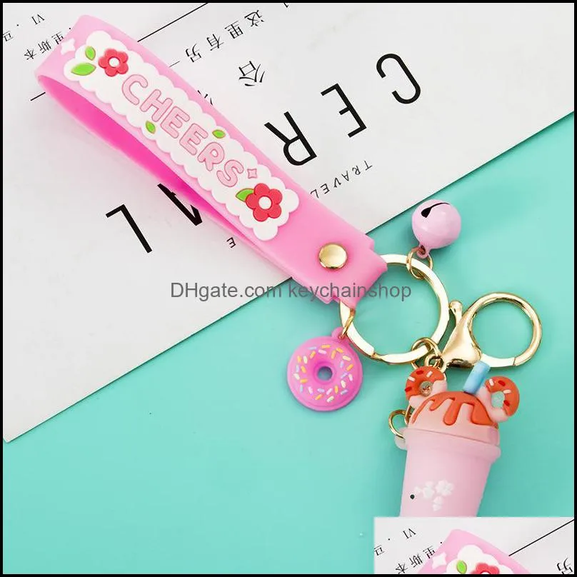 Cartoon Keychain Cute Donut Milk Tea Cup Keyring Charm Bag Car Pendant Key Chain for Women