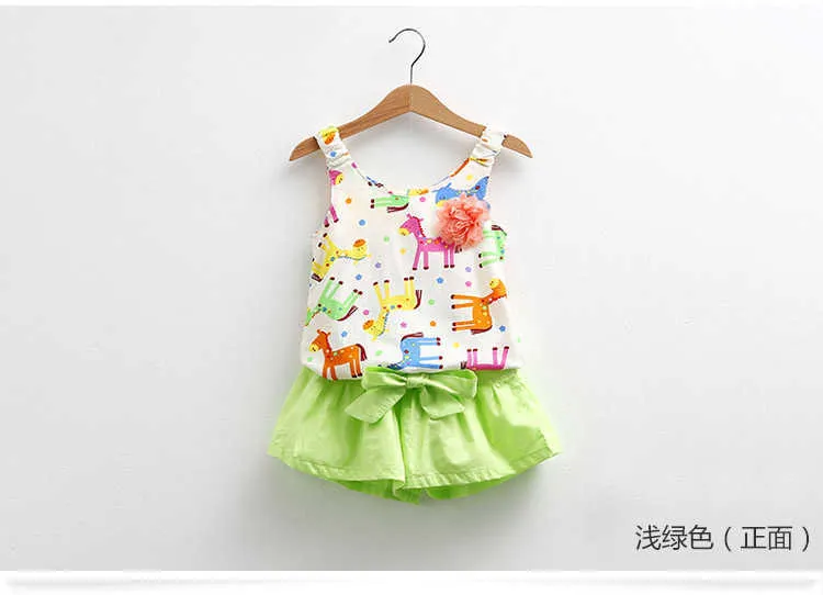 Girls Clothing Set O-neck Sleeveless Summer 2-10 Years Kids Cartoon Colorful Horse Print Vest+Shorts 2 Piece Outfits Sets (8)