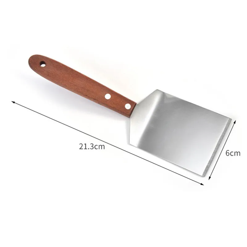 Stainless Steel Steak Spatula Pancake Scraper Turner Grill Beef Fried Pizza Shovel With Wood Handle Kitchen BBQ Tools LX4514