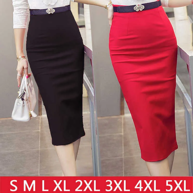 Plus Size High Waist Bodycon Pencil Skirt In Red And Black