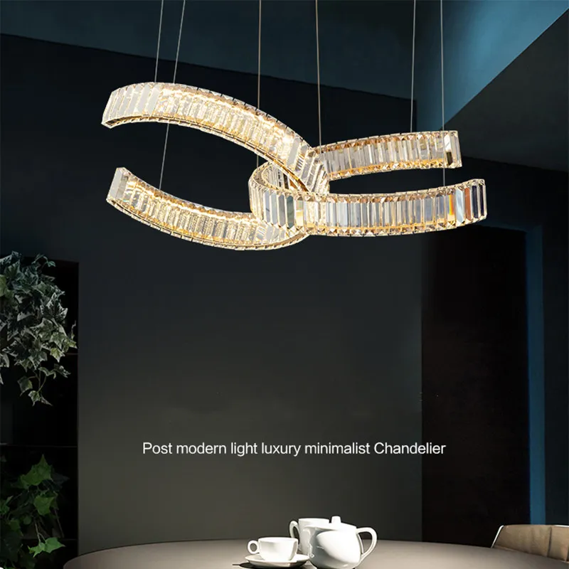 Moderne De Luxe En Cristal Rond LED Lustre Pendentif Lampes Art Nordique En Acier Inoxydable Or Chrome Suspension Lumière Salon Restaurant Lustres