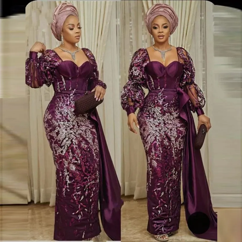 2021 Dubai Afryki ASO Ebi Suknie Wieczorowe z cekinowanymi koronkowymi aplikacjami Syrenka Prom Dress Plus Size Kobiety Muzułmańskie Suknie Party