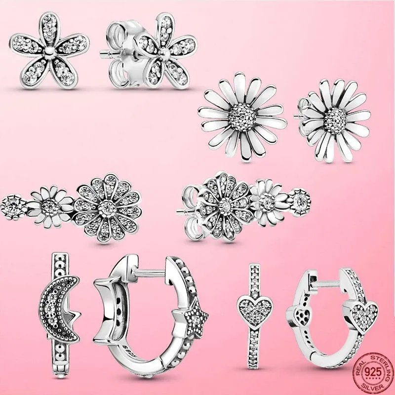 Stud High Quality 925 Sterling Silver Sparkling Daisy Flower Trio Earrings For Women S925 Original Fashion Jewelry