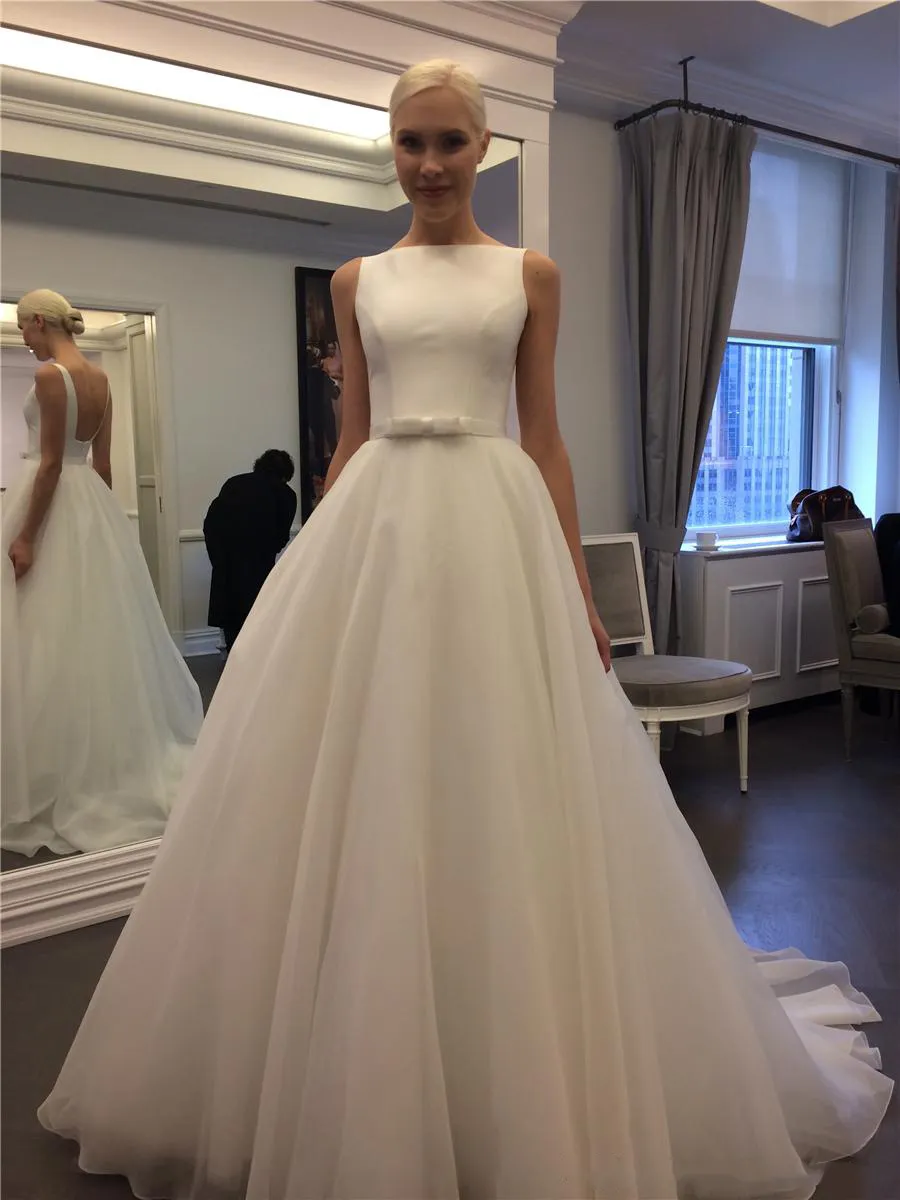 2021 Abito da sposa elegante A-Line senza maniche Backless Ball Gown Organza Abiti da sposa Abiti da sposa vestido de noiva