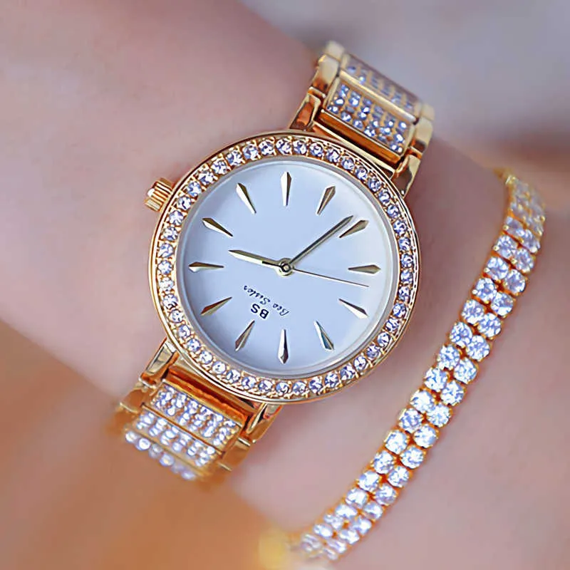 Bs Bee Sister Woman Watches Famous Brand Dress Gold Watch Women Quartz Diamond Ladies Wrist Watches Reloj Mujer 210527