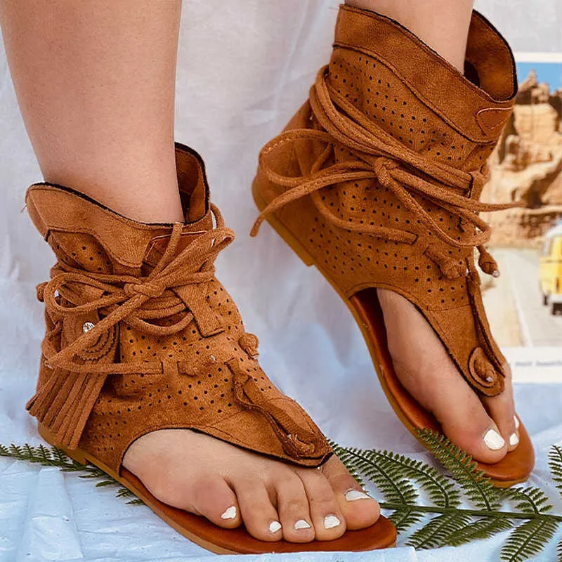 Kadın Sandalet 2021 Retro Gladyatör Bayanlar Klip Toe Vintage Çizmeler Rahat Püskül Roma Moda Yaz Kadın Ayakkabı Kadın Yeni Y0721