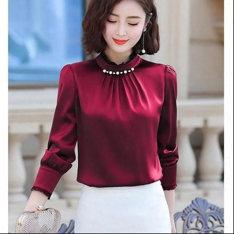Primavera estilo de oto o gasa casual blusas de manga larga verde blanco vino rojo color rojo blusas tops DF3039