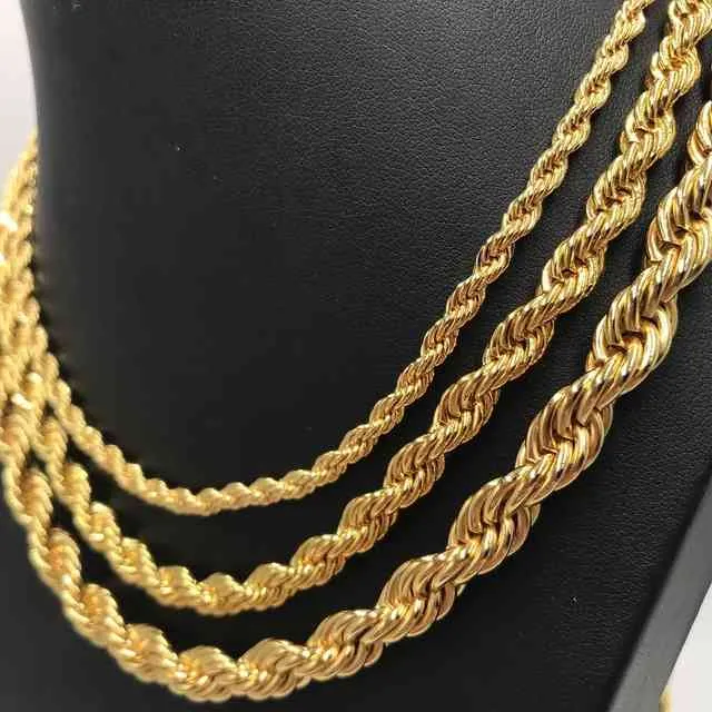 Cheap 2mm m 4mm 6mm 24in stainls steel chain necklace 14k 18K 24K gold plated Twist Rope Chain