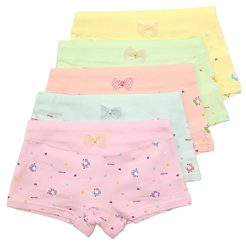 5 Pack Girls Boxer Brief Underwear Toddler Little Hipster Boyshort Kids Briefs Cotton Panties Set for Girls Kids Size 2-12 Years 211122