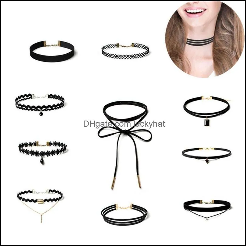 10PCS Womens Lace Choker Decorative Charm Necklace Sexy Clavicle Necklace Sweet Choker for Valentine Jewellery Accessories