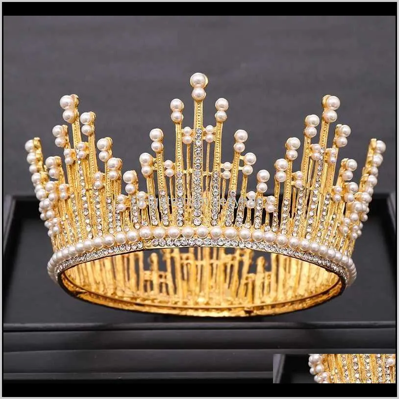 ailibride rhinestone pearl rose gold round big crown for wedding tiara catwalk dress bridal headpiece hair jewelry accessories