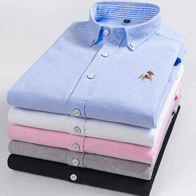 S ~ 4XL hoge kwaliteit 100% katoen oxford heren plaid shirts man borduurwerk casual lange mouwen shirt voor mannen witte blauwe jurk shirt G0105