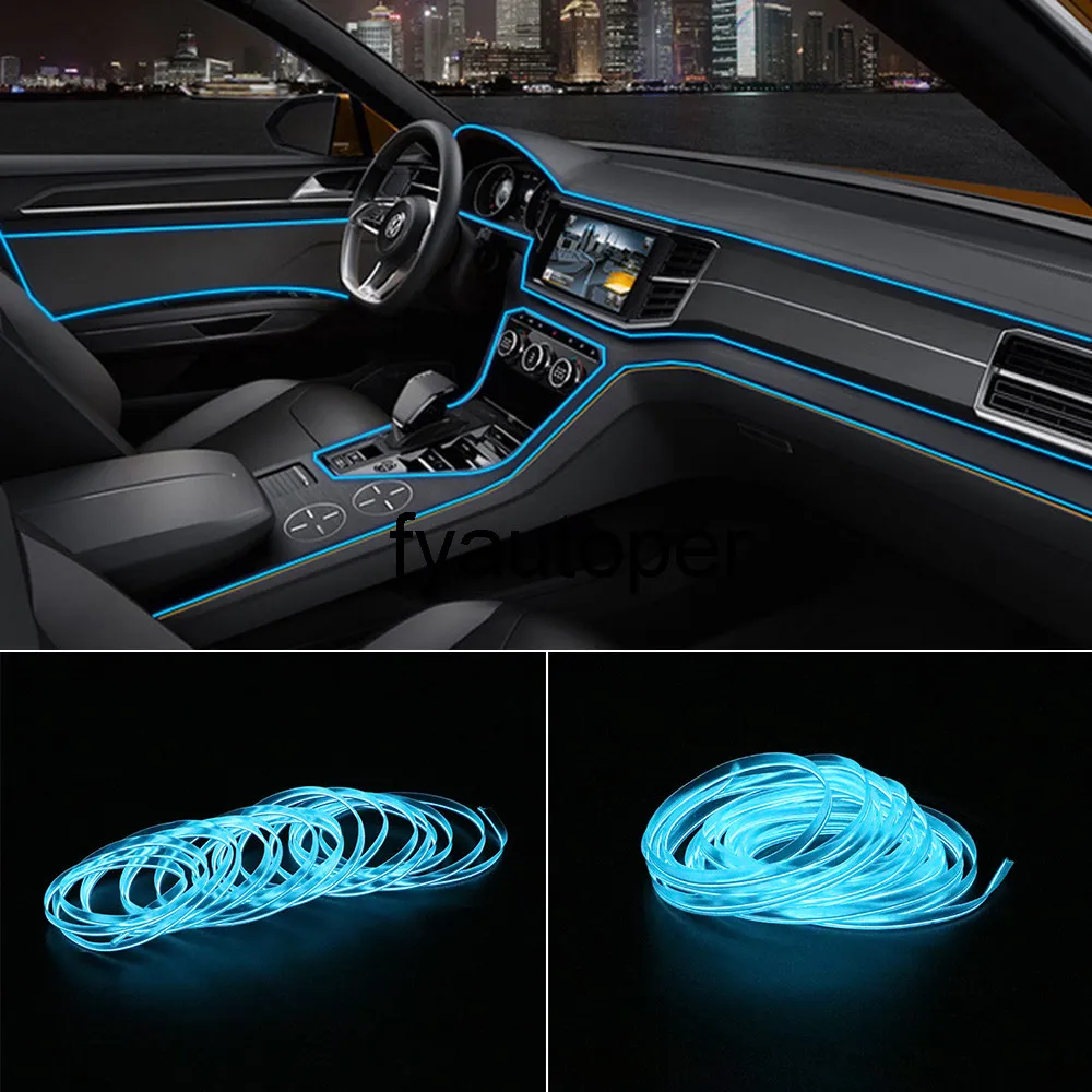 Ljusremsor Inredning Dekoration Dekorativ Lampa Bil 12v Led Kallljus Flexibel Neon El Wire Car Styling 5m