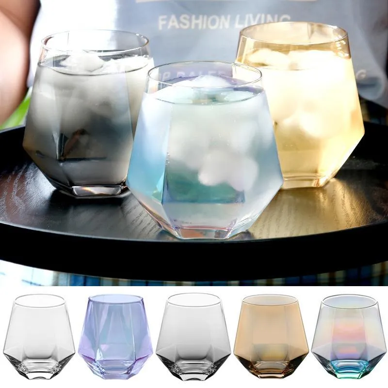 New300ml glas vin glasögon mjölk kopp färgad kristall glas geometri hexagonal kopp phnom penh whisky cup dhd36