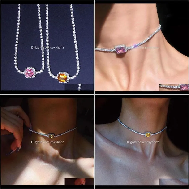 Star Luxury Crystal Simple Choker Necklace for Women Pink Collana Kolye Bijoux Collares Mujer Gargantilha Collier Gift