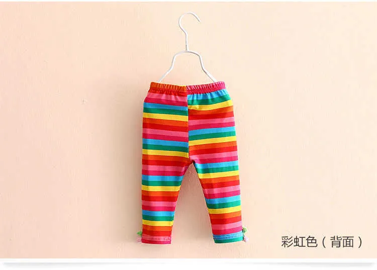  Summer Strawberry Clothing Baby Child Girl Colourful Striped Knee Length Leggings (2)
