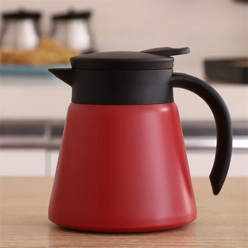 Coffee pot glass teapot-304 stainless steel double wall vacuum insulation, cool handle, non-slip silicone bottom 600ml 210408