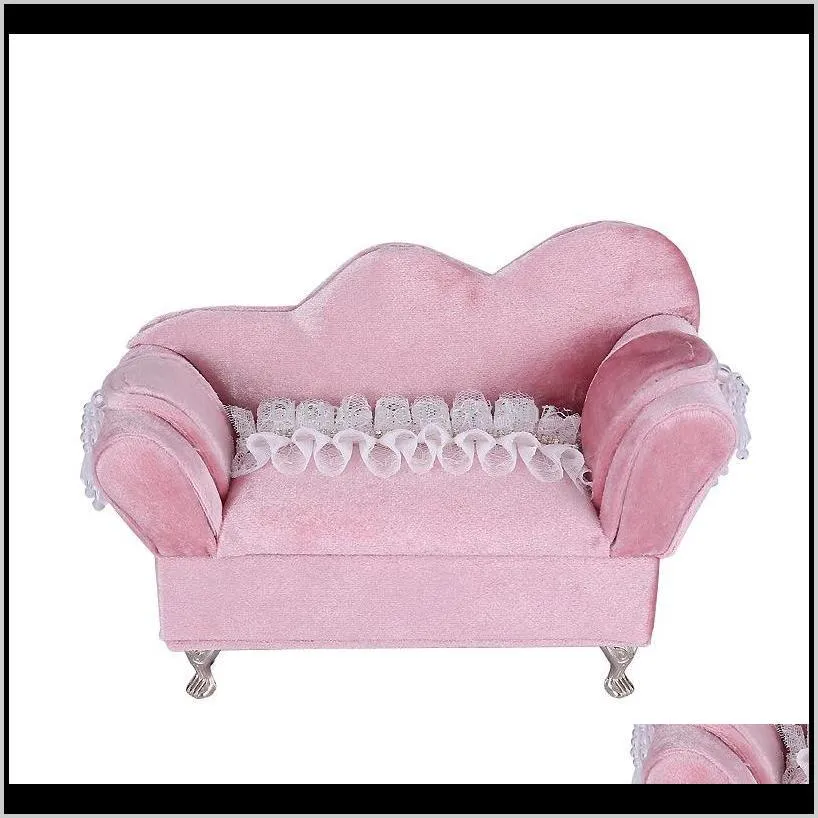 lace pink flannel european korean high-end mini furniture sofa jewelry box storage ring boxes holder shooting props
