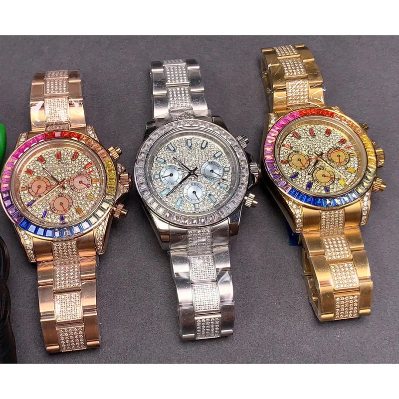 Zirkoon Diamant Herenhorloge Automatische Mechanische Horloges 43mm Montre de Luxe Dame Horloges Regenboog Diamanten Ring Mouth286T