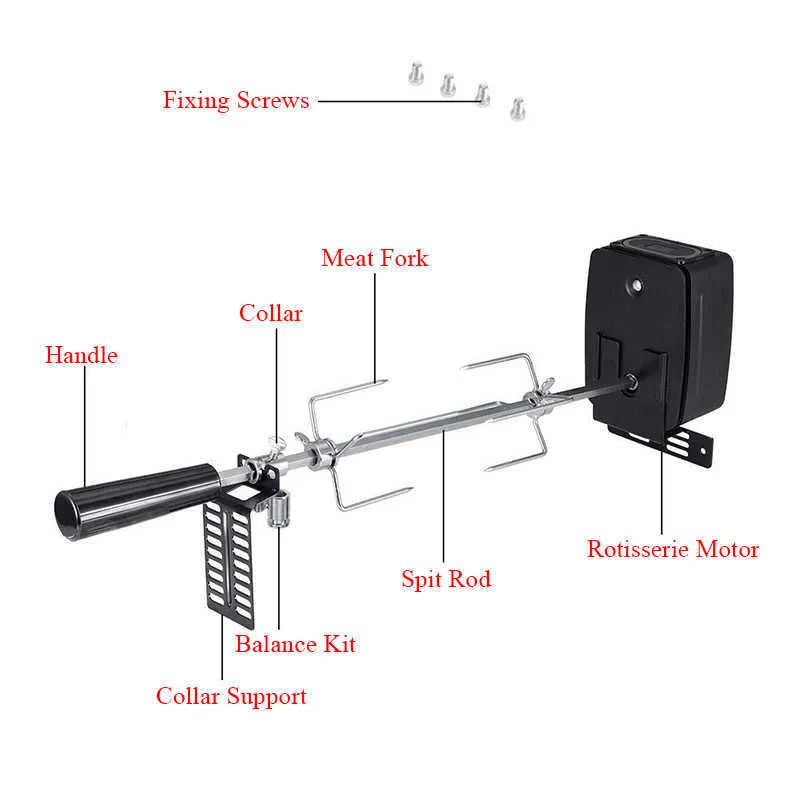 Automatische BBQ Grill Rotisserie Elektrische BBQ Motor Metalen Outdoor Spit Roaster Rod Charcoal Pig Chicken Beef Camping Koken Gereedschap 210724