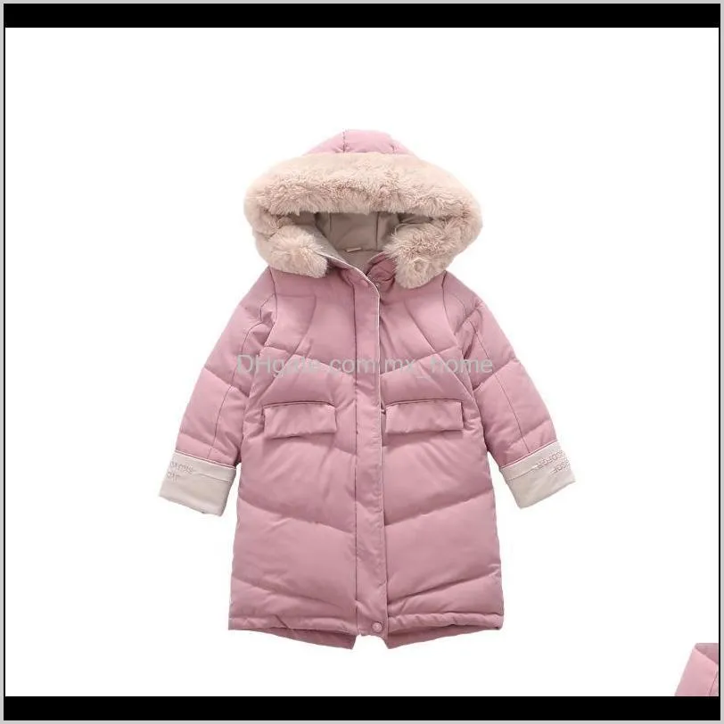 fashion children winter down cotton jacket girl clothing kids clothes warm thick parka fur collar hooded long coats 3-14y 201030