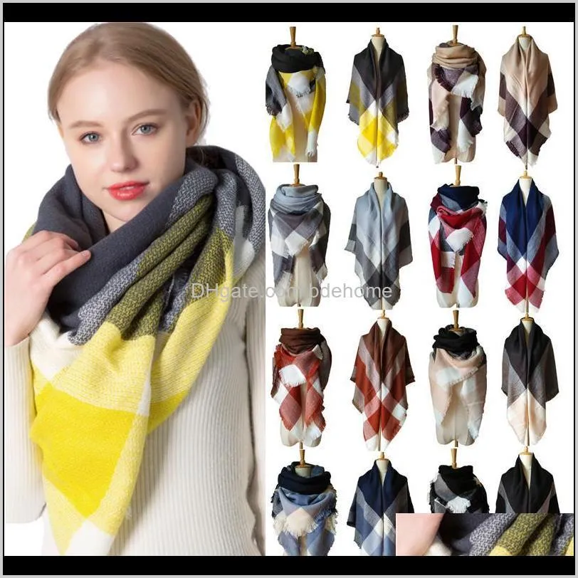 Wraps Chapeaux, Foulards Gants Mode Aessories Drop Delivery 2021 Automne Et Hiver Jaune Gris Cachemire Plaid Carré Écharpe Femmes Double Sha