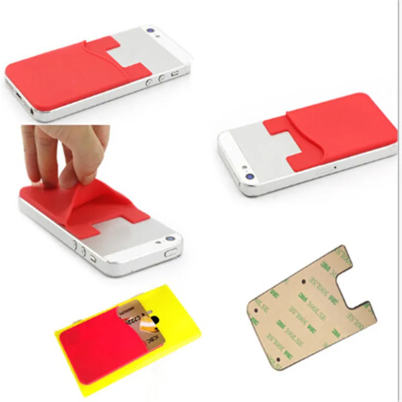 Party Favor Phone Card Holder Silicone Wallet Case Credit ID Cards Holders Pocket Stick On  Adhesive with OPP bag RH1921