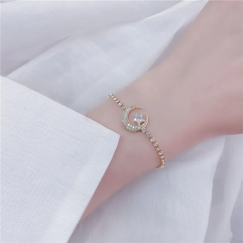 Link, Chain YIZIZAI Arrive Elegant Delicate Zircon Moon Star Bracelet Bling Micro Inlaid Zirconia Feminia Pulseras Bangles Anniversary G