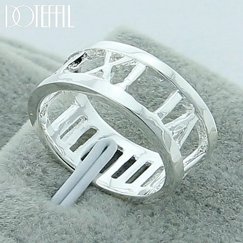 Cluster Ringen Sterling Zilveren Hollow Romeinse cijfers Ring voor Dames Bruiloft Engagement Party Mode Charm Sieraden