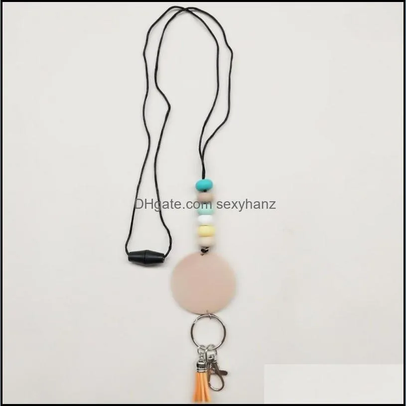 Wholesale personalized silicone bead pencil necklace blank disc tassel pendant chain multicolor GWF12318