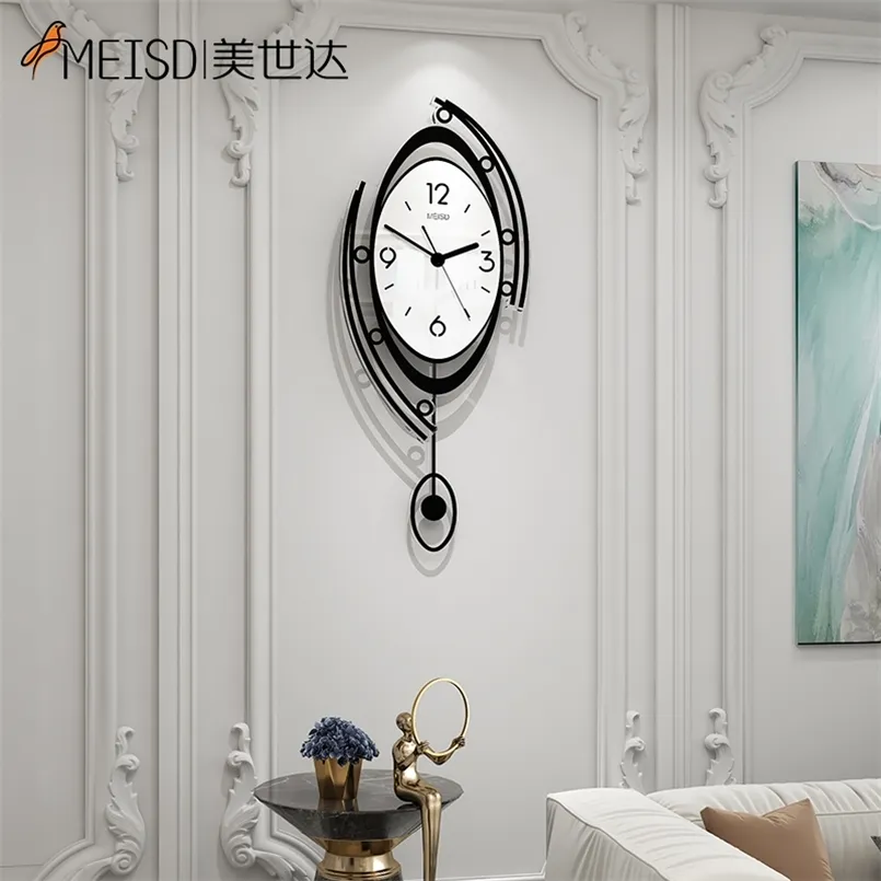 MEISD現代の目のデザインの壁掛け時計ブラックの振り子ウォッチクォーツ壁の装飾キッチンホルロゲ番号金属針211110
