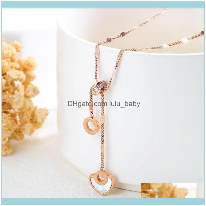 Chains Hemiston European Classic Copper-plated Rose Gold Necklace Heart-shaped Baibei Roman Circle With Zircon1