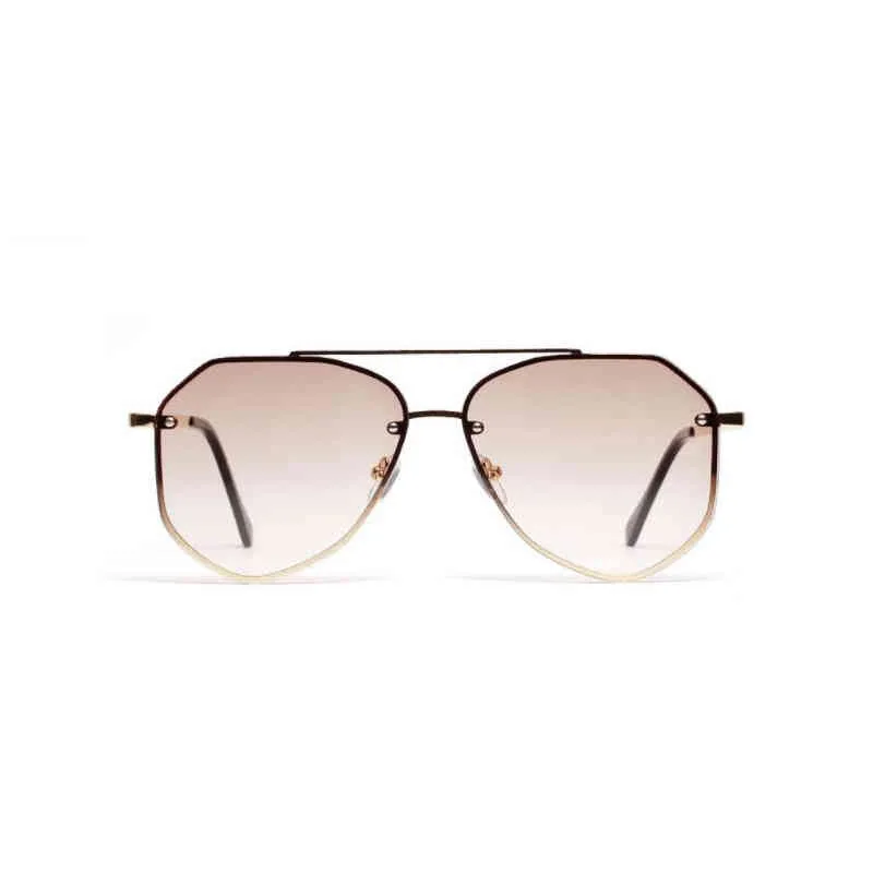 Hommes Femmes Rétro Lunettes De Soleil Rondes Dames Marque Designer De Luxe En Métal Vintage Miroir Polygonale Surdimensionné Or Thé Lunettes De Soleil UV400