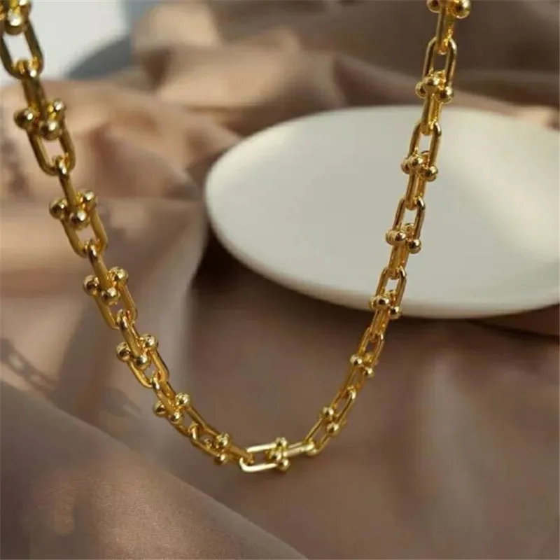 Choucong Ins Brand Top Sell U Style Halsband 18K Gold Fill Hög kvalitet Kvinnor Män Länkkedja Halsband Present