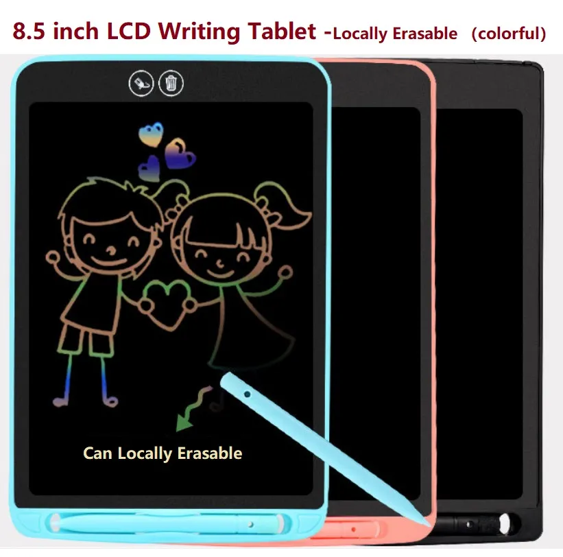 8.5 인치 다채로운 LCD 드로잉 보드 단순성 선물을위한 로컬 로컬 소거 가능한 전자 그래픽 필기 패드