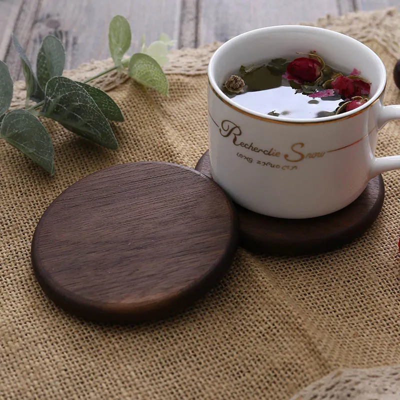 Walnut Wood Coasters Placemats Square Round Home Table Drink Mat Cup Pad  Solid