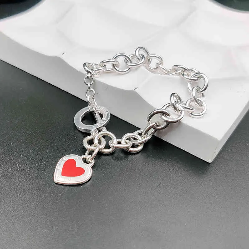 925 Sterling Sier Bracelet Femme Email Coeur Cintre Chaîne de Haute Qualité Marque De Luxe Bijoux Personnalisé Poison