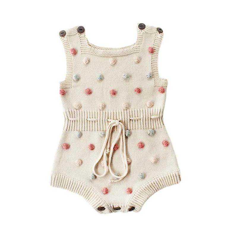 Bebê Knit Bodysuits Feito à mão Bola de Lã Girl Kawaii Estilo Europeu Meninas Inverno Quente Roupas 210702