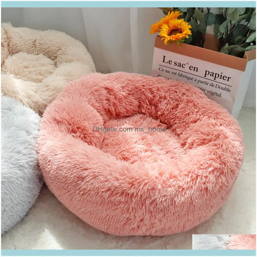 Fluffy Calming Dog Long Plush Donut Pet Hondenmand Round Orthopedic Lounger Sleeping Bag Kennel Cat Puppy Sofa Bed House 201223