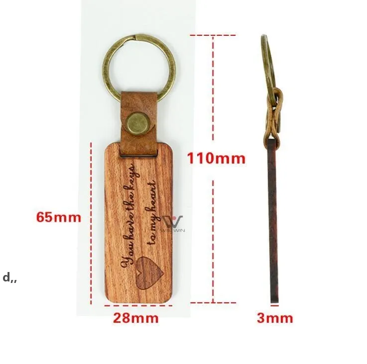 Custom Logo Personalized Leather Keychain Pendant Beech Wood Carving Keychains Luggage Decoration DIY Thanksgiving Day Gift RRE12108